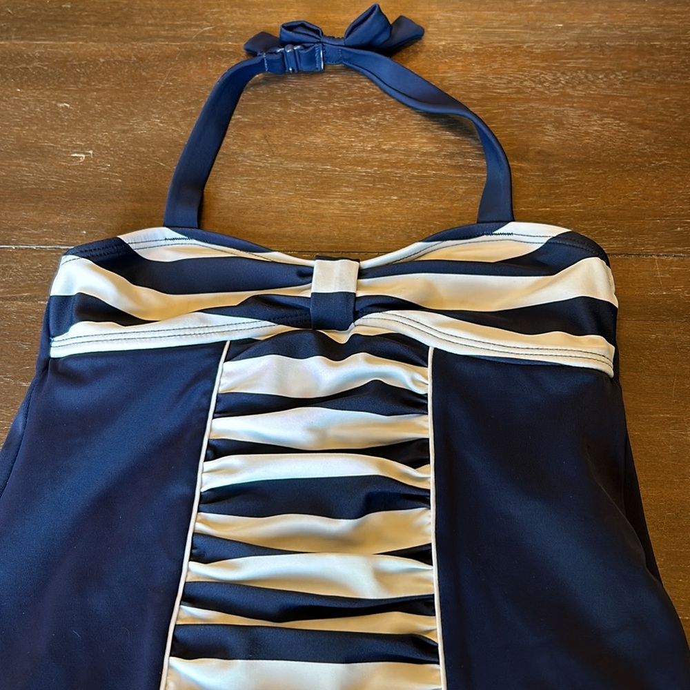 New Janie and Jack Dark Blue with White Stripe One -Piece Swimsuit